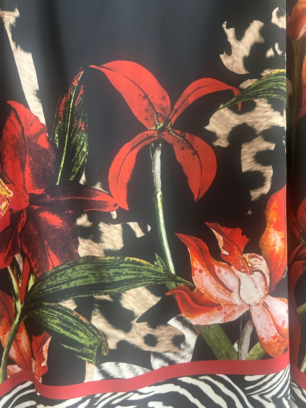 Chico's Black Floral Poncho with Red & Green Accents and Zebra Trim NWT S/M - Picture 5 of 8